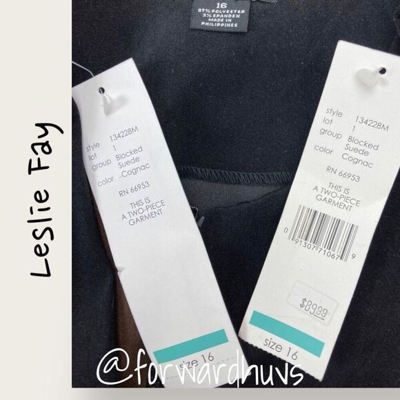 Vintage Leslie Fay Block Cognac / Black Long Sleeve Zip & Skirt Set Size 16 - Picture 5 of 7